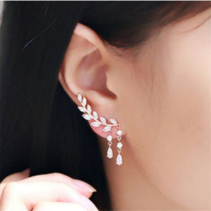 New Fashion Simulated Pearls Pendientes Bijoux Angel Wings Leaf Feather Flowers Stud Earrings For Women Wedding Jewelry Brincos